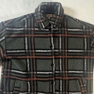 BKE Plaid Shirt Jacket Mens Large Green Rust Button Up Lined Shacket Performance